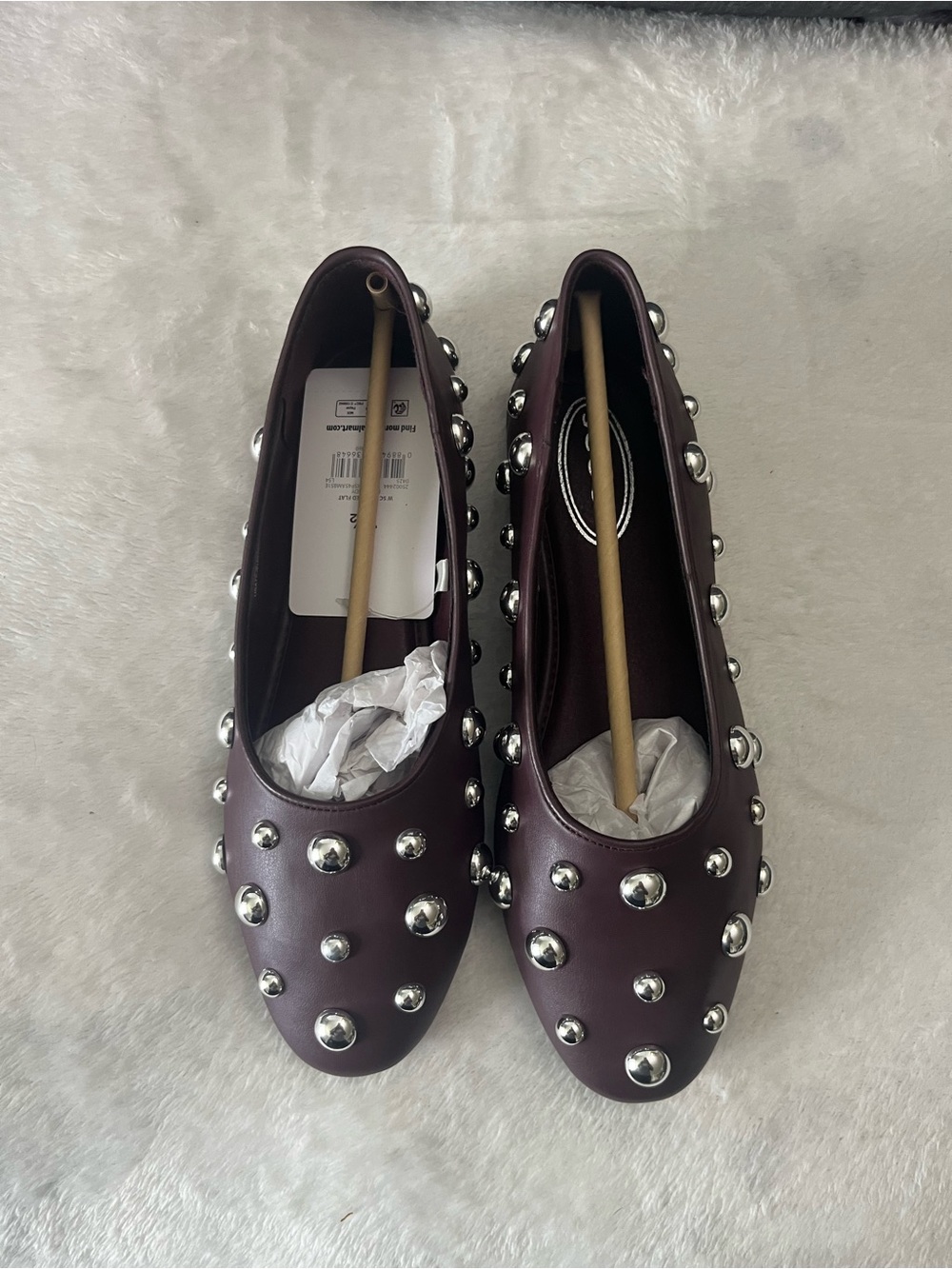 Scoop Studded Burgundy Leather Ballet Flats